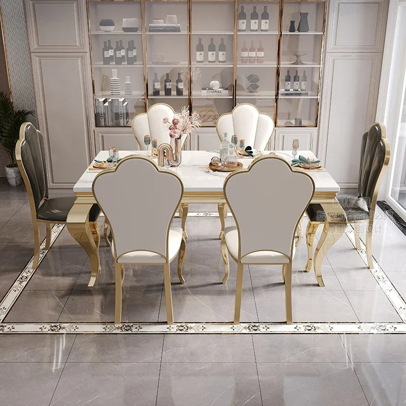 Marble Luxury Dining Table Unique Gold Individual White Italian Dining Table Rectangular Design Mesa Comedor Home Furniture