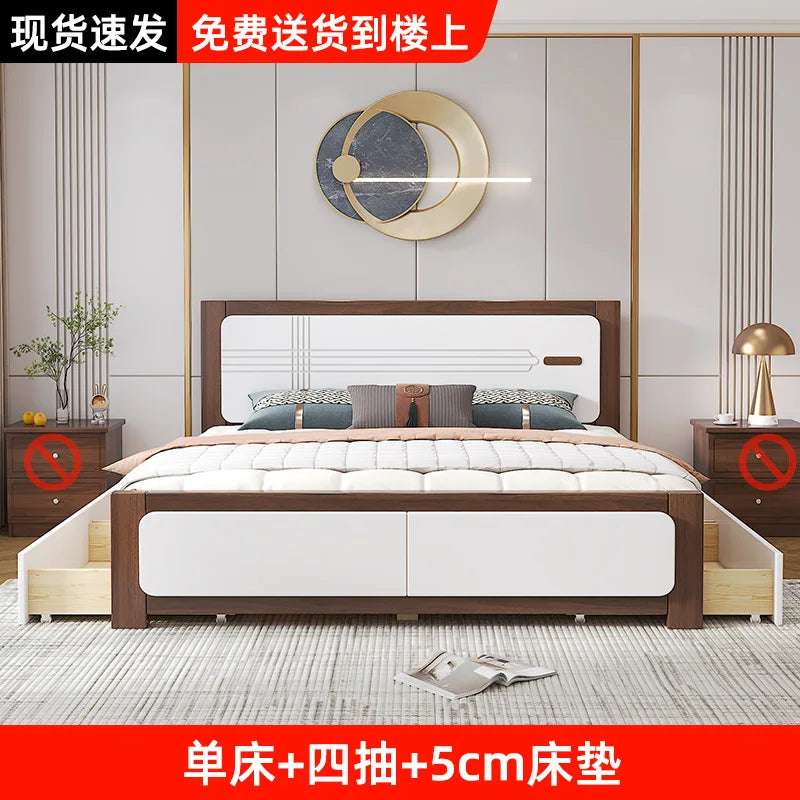 Master bedroom Nordic economy bed 1.8 meters solid wood bed 1.5 meters double bed household small apartment 1.2 meters single be