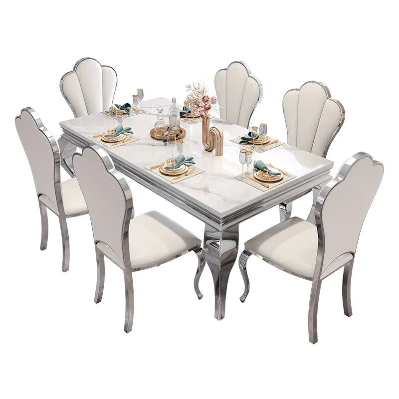Marble Luxury Dining Table Unique Gold Individual White Italian Dining Table Rectangular Design Mesa Comedor Home Furniture