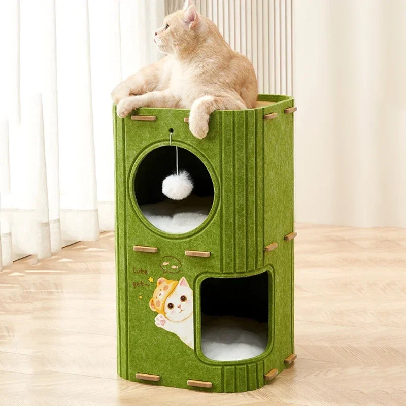 Multi-layer Cat House for Indoor Cats Pet Climbing Frame Integrated Cat Tree Double-layer Scratching Board Enclosed Cat House