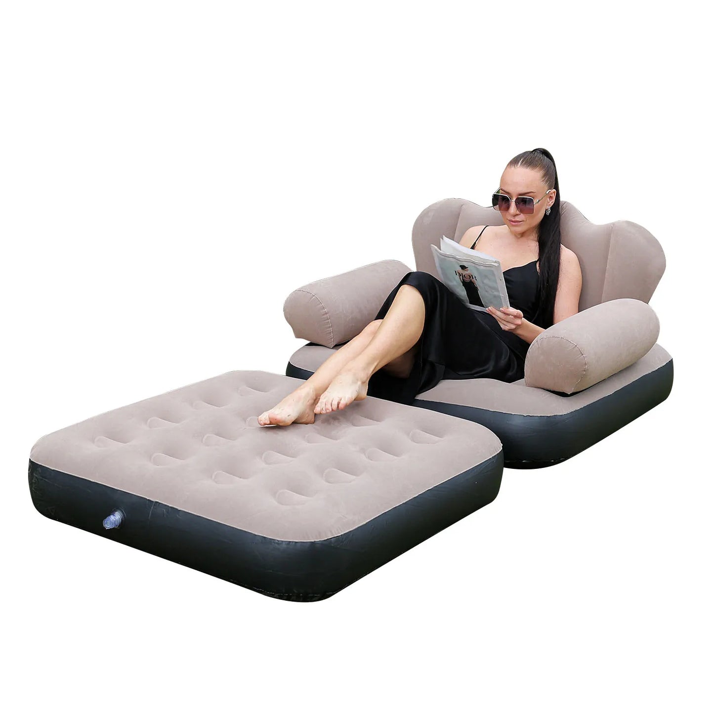 Outdoor 5 in 1 inflatable sofa, multi-function folding inflatable bed, flocking cloth folding recliner sofa bed