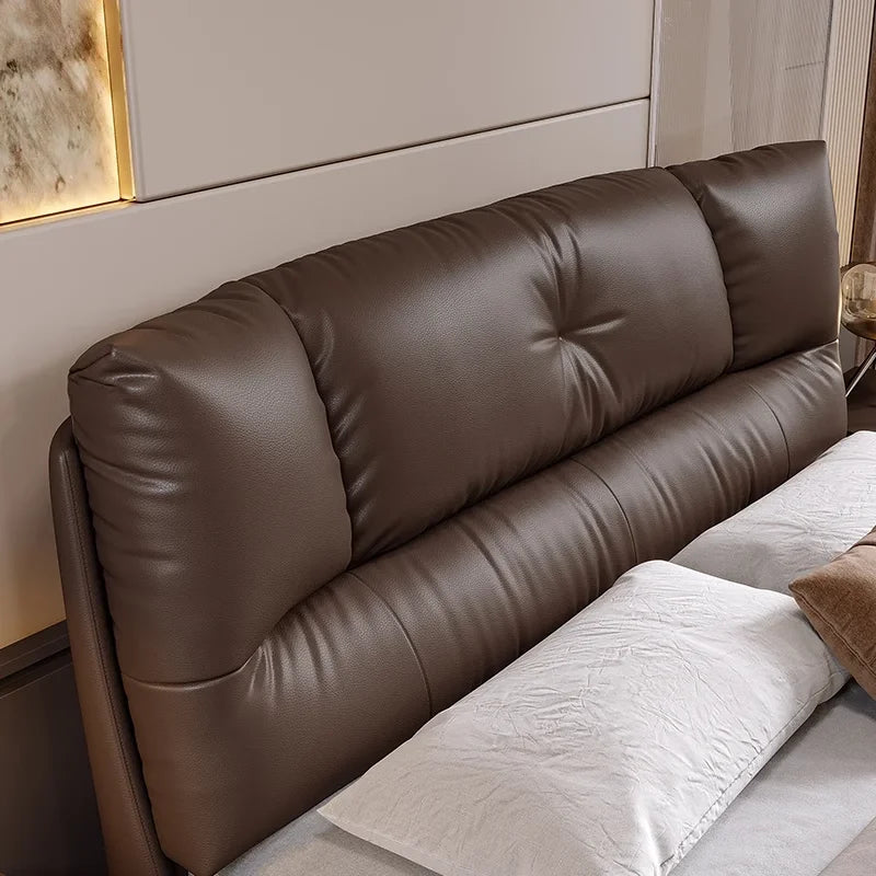 King/Queen Size Bedroom Furniture Modern Simple Leather Soft Bed Bedroom Furniture Wedding Bed Light Luxury Designer Double Bed