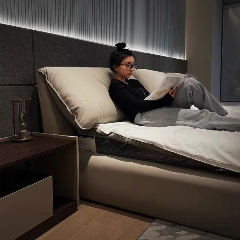 Unique Gray Double Bed Decoration Minimalist Modern Pliable Double Bed Frame Wooden Camping Cama Matrimonial Furniture For Home