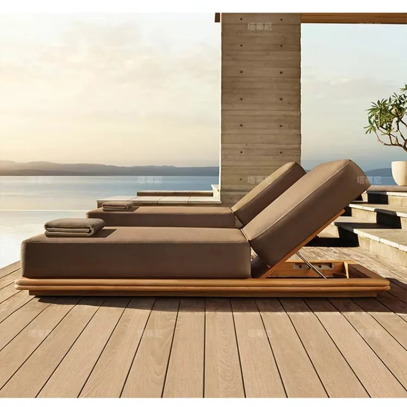 Patio Furniture Outdoor Solid Wood Sunbeds Beach Chaise Lounge Hotel Garden Pool Sun Bed Set Sun Lounge Waterproof Furnitureoutd