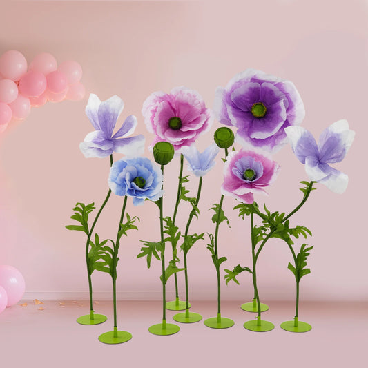 9 Pcs Artificial Flowers Set, Giant Wedding Fake Flower, Large Centerpiece Backdrop for Party Birthday Stage Decoration