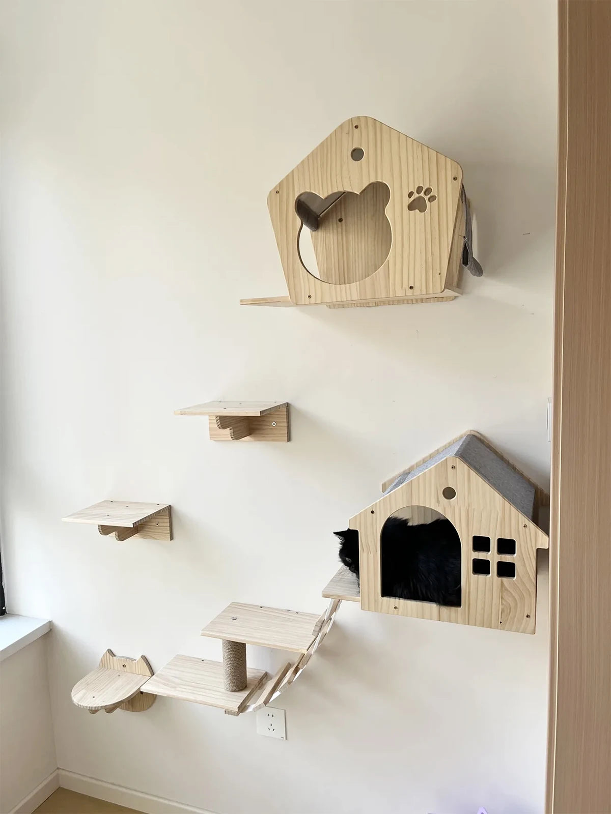 Cat Wall Climbing House Shelf Bed Wall Mounted Tree Tower Hiding House Villa Castle for Indoor Cats Accessories Sleeping