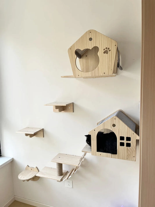 Cat Wall Climbing House Shelf Bed Wall Mounted Tree Tower Hiding House Villa Castle for Indoor Cats Accessories Sleeping