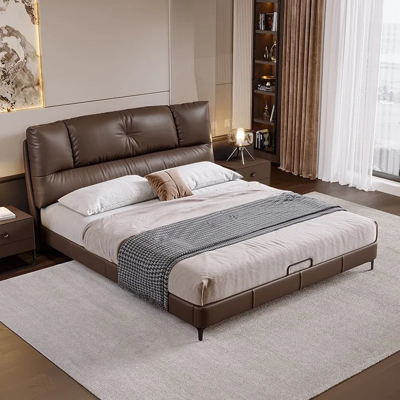 King/Queen Size Bedroom Furniture Modern Simple Leather Soft Bed Bedroom Furniture Wedding Bed Light Luxury Designer Double Bed