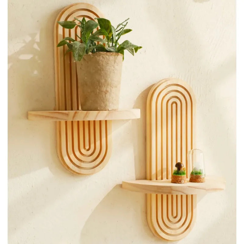 Boho Style Wooden Shelves, Wall Mounted Storage Rack Modern Home Decor ,Display Decoration for Living Room